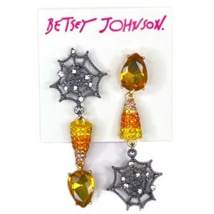 Betsey Johnson Glampire Crystal Candy Corn Spiderweb Web Mismatch Earrings
